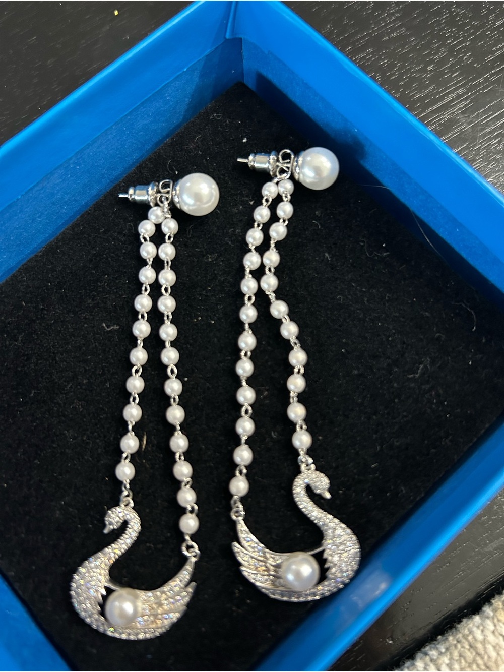 Silver-Tone Pearl Swan Drop Earrings - Elegant Women's Jewelry